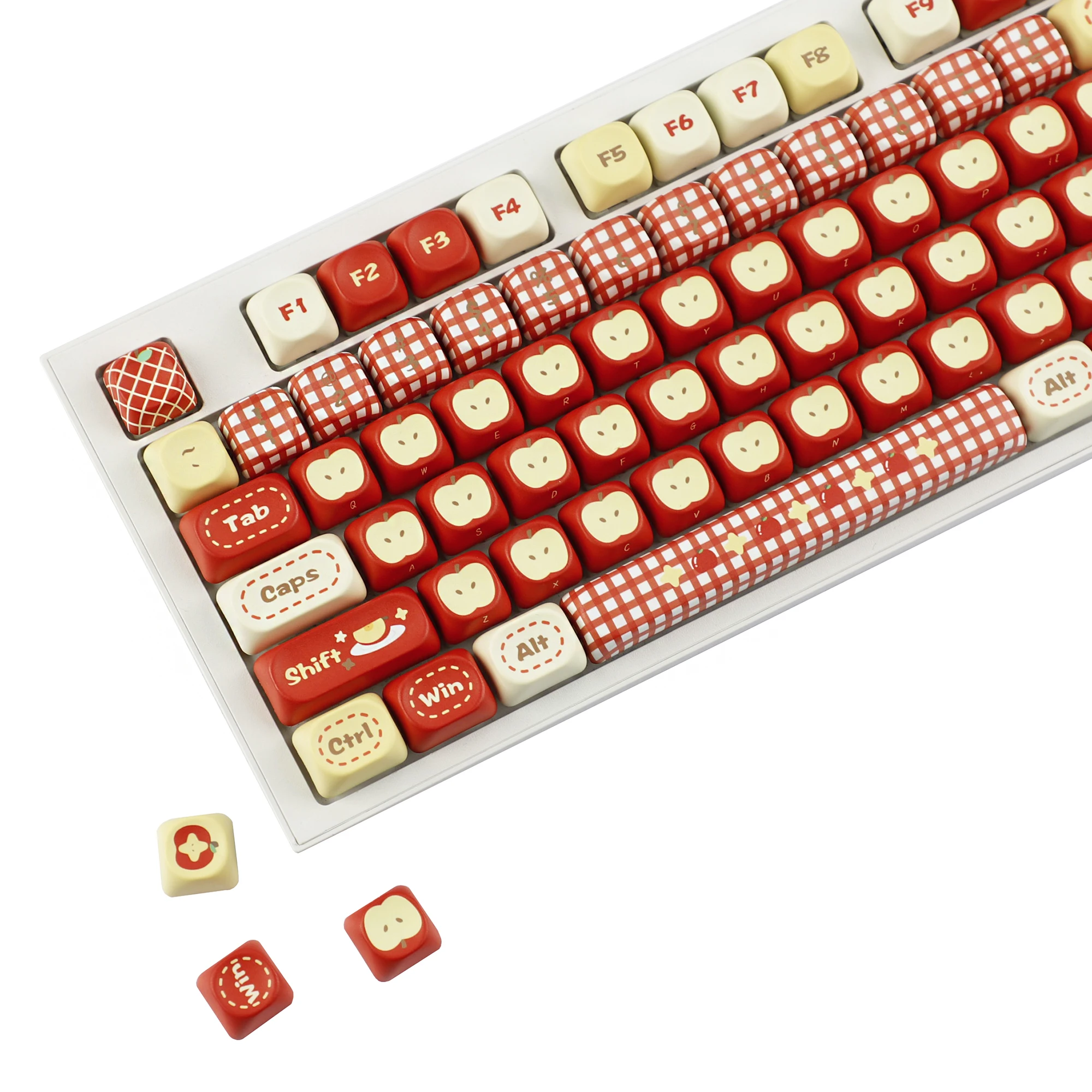 YMDK Red Green Apple Keycaps MOA Profile PBT Dye Sub Cute Keycap for 61/68/75/87/98/104/108 MX Mechanical Keyboards