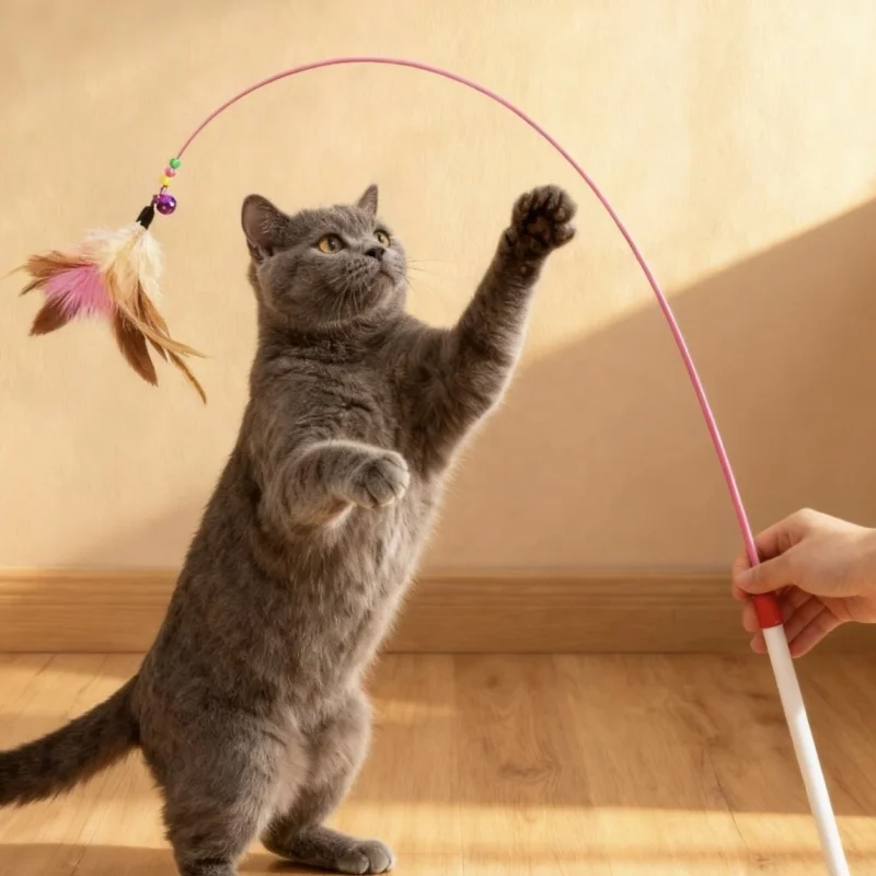 Flexible Steel Wire Butterfly Feather Cat Teaser Stick With Bell Interactive Pet Toy for Cats Kittens