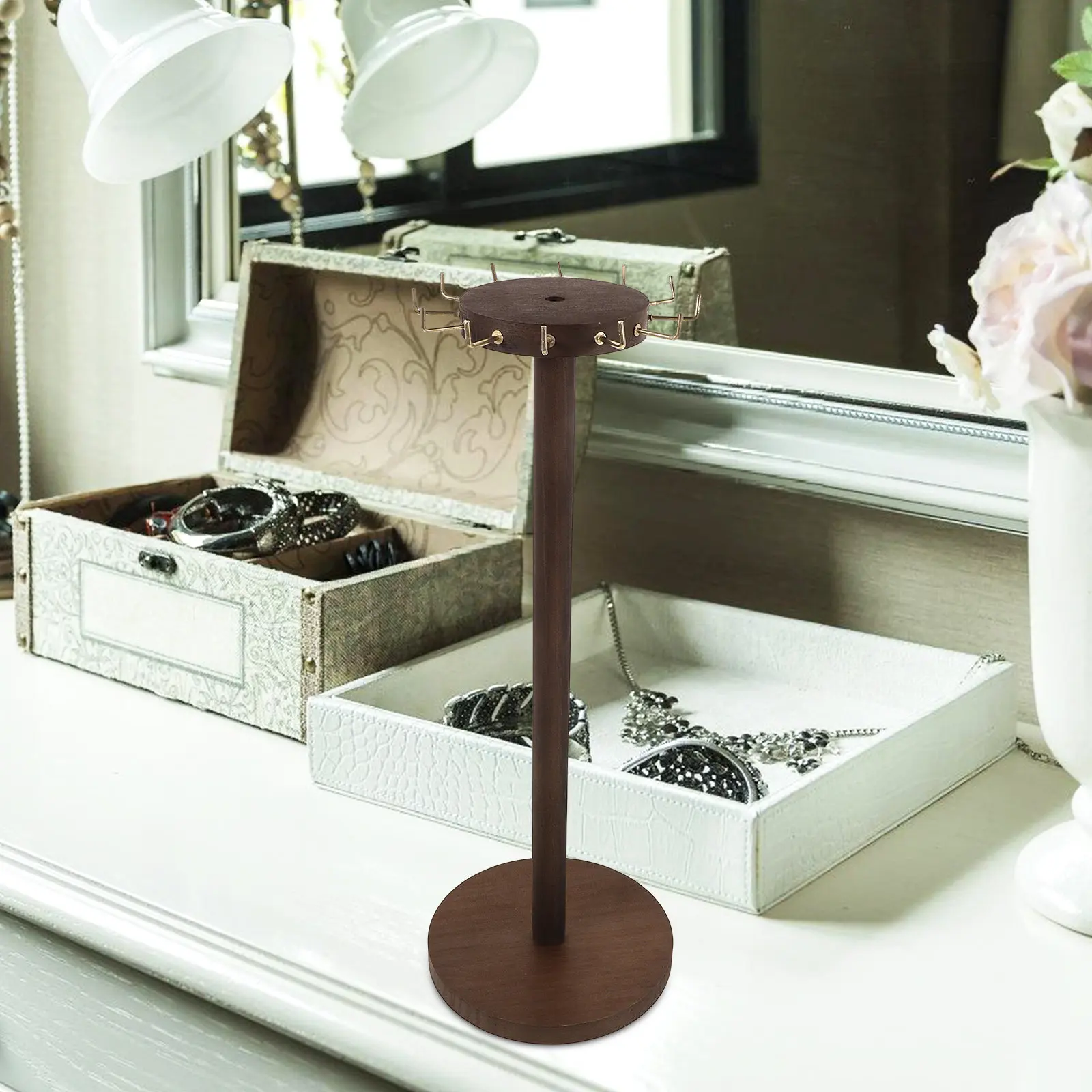 

Деревянная подставка-органайзер для украшений в винтажном стиле, натуральное дерево, держатель для ожерелий, браслетов, серег, настольная подставка для хранения украшений