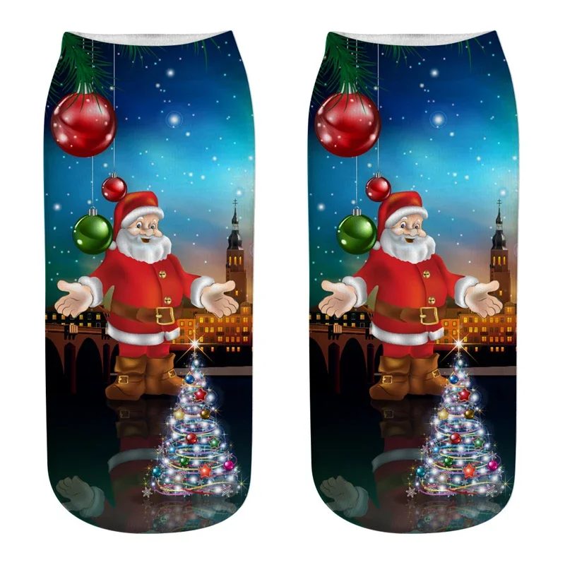 New 3D Printing Christmas Socks Funny Men Cartoon Elk Snowman Santa Sokken Low Cut Unisex Ankle Xmas Calcetines Hombre