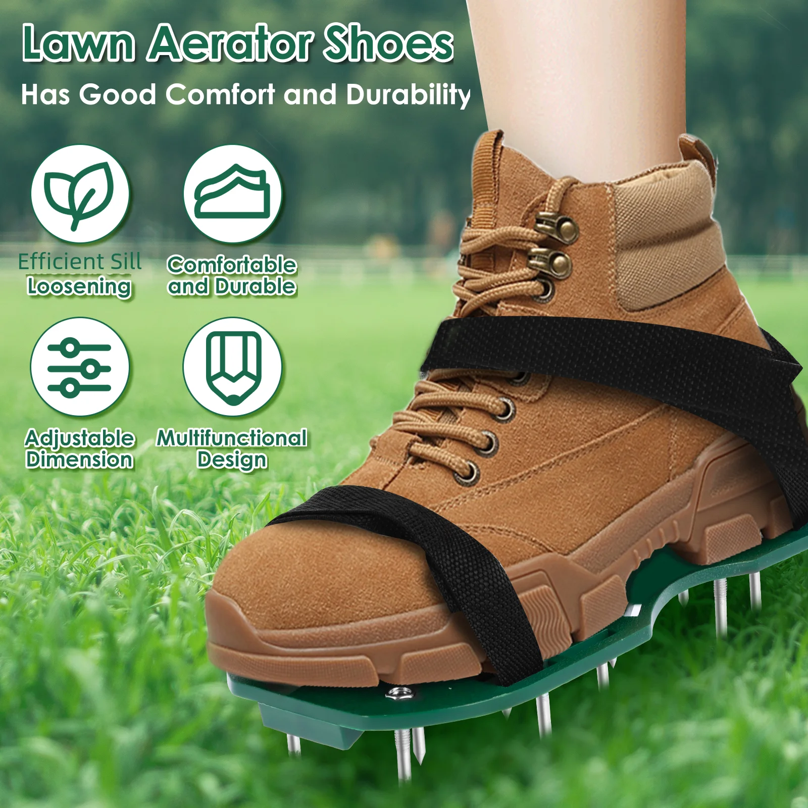 Lawn Aerator Shoes with Hook Loop Straps Heavy Duty Spiked Aerating Sandals One-Size-Fits-All for Yard Patio Lawn Garden Tools