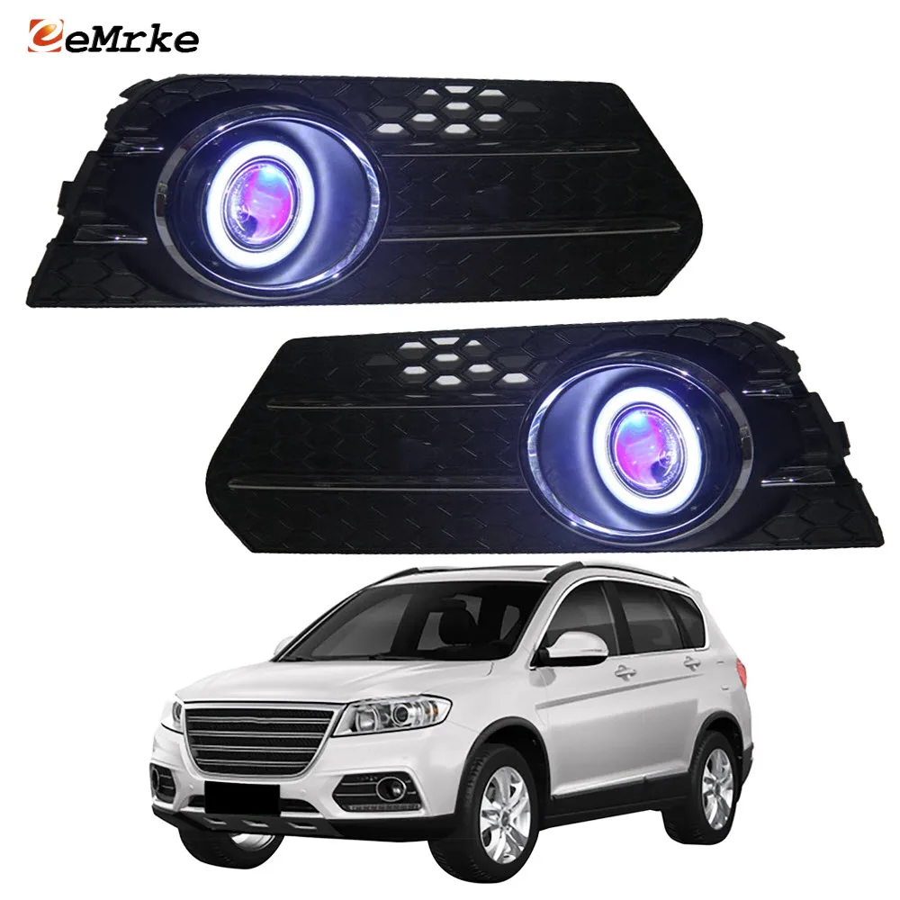 EEMRKE Car Fog Lights Assemlby for Haval H6 2013-2020 LED Angel Eye DRL Daytime Running Lamp Driving with Lens and Fog lampshade