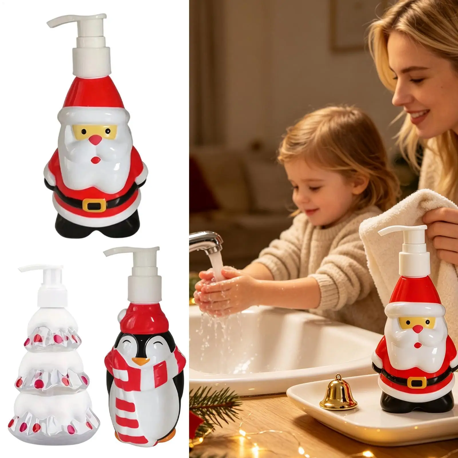 Christmas Hand Soap Dispenser Dish Soap Pump Bottle Party Bathroom Decoration Washroom Counter Farmhouse Decor Refillable