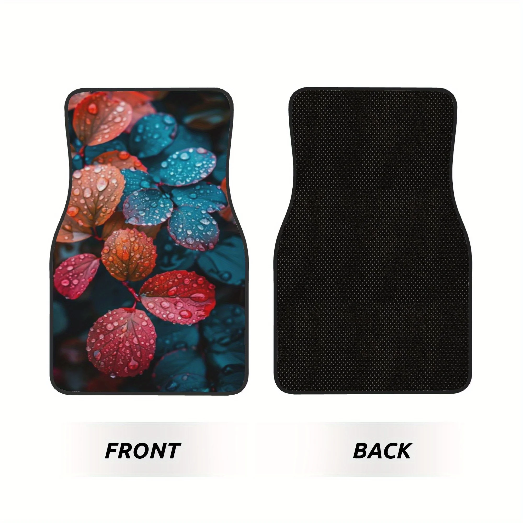 4pcs Colorful Leaves With Water Droplets On Them Sitting On The Ground Pattern Universal Car Floor Mats - Polyester Material, No