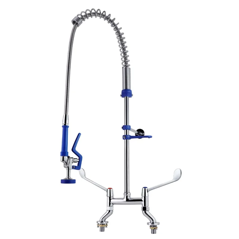 Pre-rinse unit Commercial Chrome Spray Double Handle Industrial Kitchen Brass Heavy Duty with Pull Head