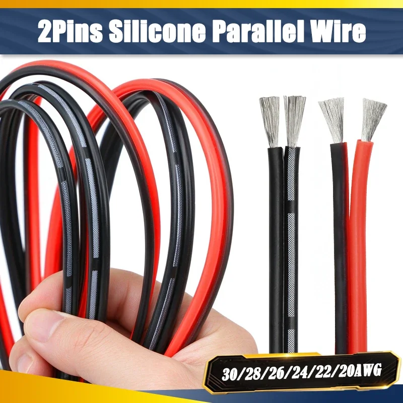 1-20m 2pins Soft Silicone Cable 30 26 24 22 20AWG Tinned Copper 2 Core Heat Resistant Car Auto Battery Solar Panel Copper Wire