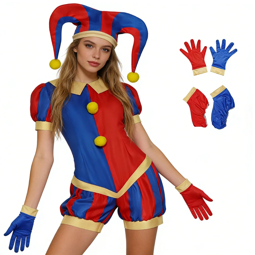 

The Amazing Digital Circus Pomni Cosplay Costume Women Kids Clown Outfit Halloween Carnival Party Fancy Dress