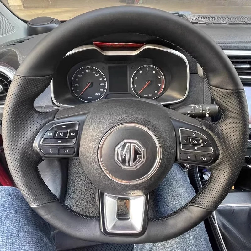 

Сшитый вручную нескользящий чехол на руль из натуральной кожи, 100% подходит для MG ZS HS GS 5 6 RX5 RX8 ZST ZS 2017-2023, автозапчасти