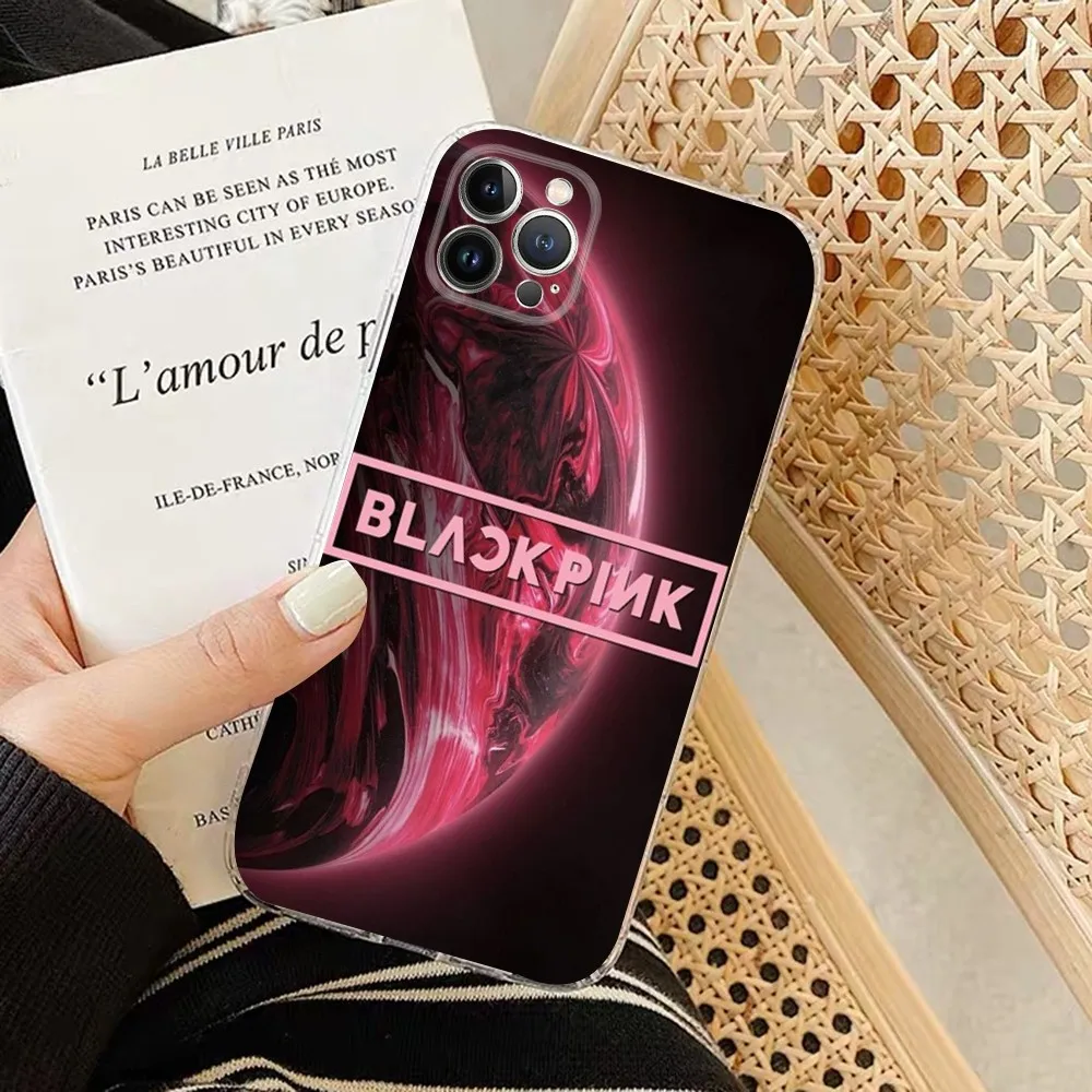 Kpop-B-Black Fashion P-Pinks Phone Case Silicone Soft For Iphone 15 14 13 12 11 Pro Mini XS MAX 8 7 6 Plus X XS XR Cover