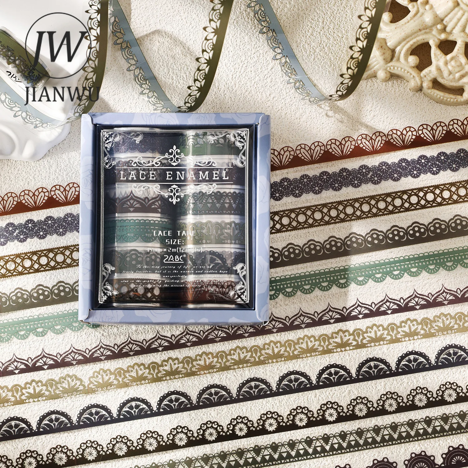 JIANWU 12 Rolls/set Silk Dream Series Vintage Lace Flower Landscape Material Collage PET Tape Creative DIY Journal Stationery
