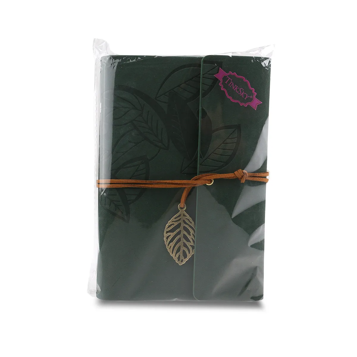 Leaf Pattern PU Cover Vintage Blank Journal Loose Leaf String Bound Notebook Travel Diary Size L Green
