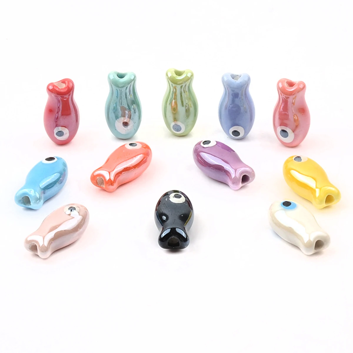 10pcs 10x19mm Fashion Colorful Fish Shaped Ceramic Beads Loose Spacer Beads For Jewelry Making DIY Accessories Bracelet