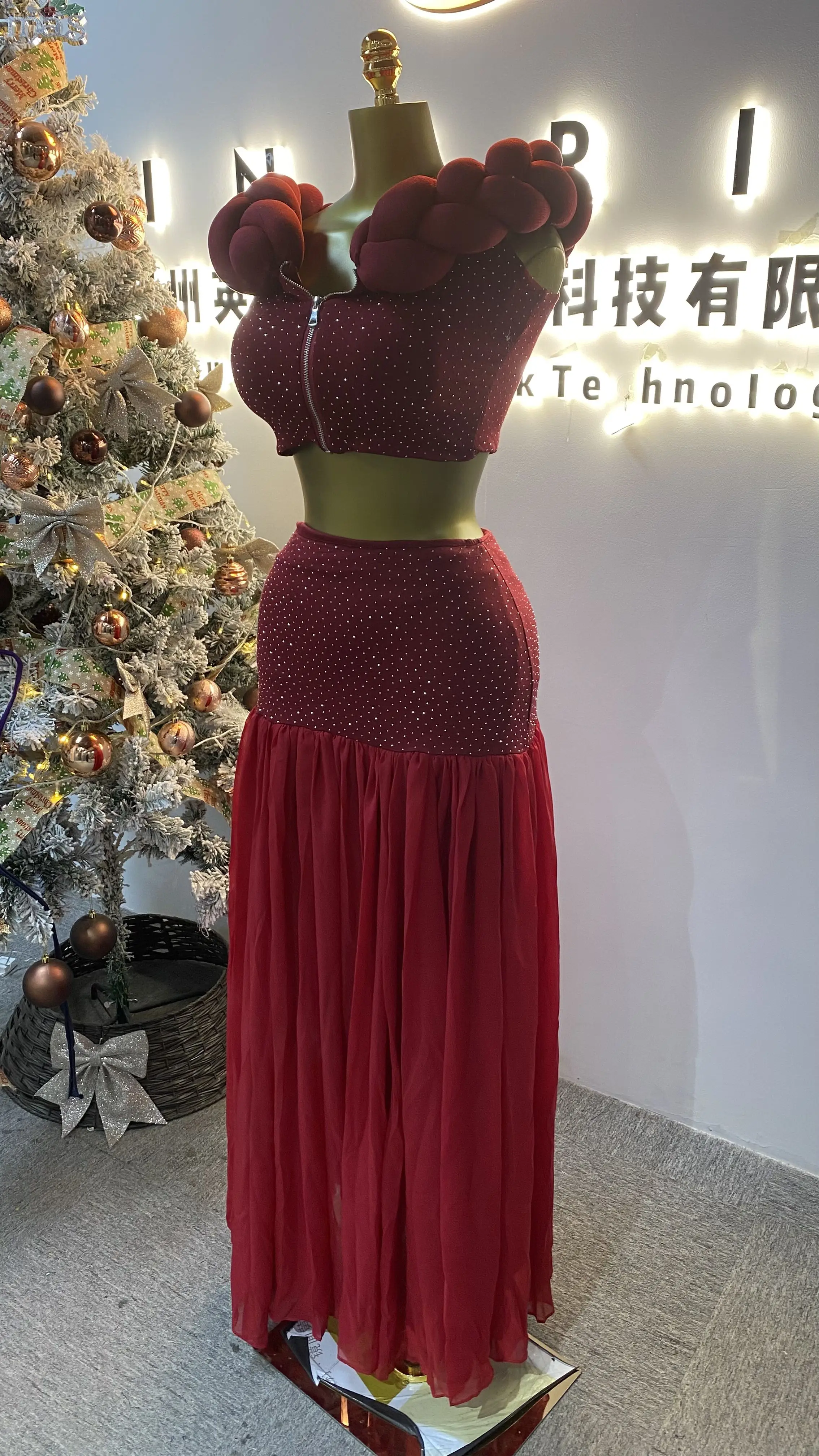New celebrity designer fashion party top and skirt 2-piece women's party dress-GZXX079