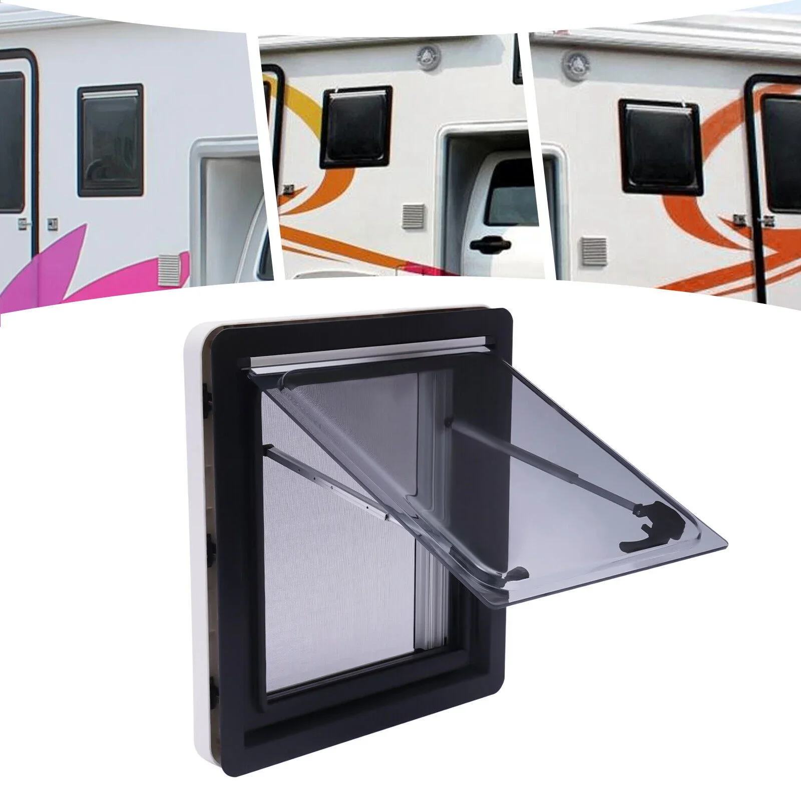 RV Window Side Window Folding External Push with Integrated Roller Blind Fly Screen for Caravan Van Camper