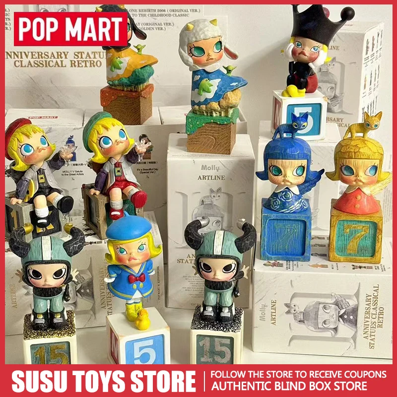 

POP MART MOLLY Anniversary Statues Classical Retro 2 Series Blind Box | Trendy Anime Action Figure Surprise Mystery Box Collecti
