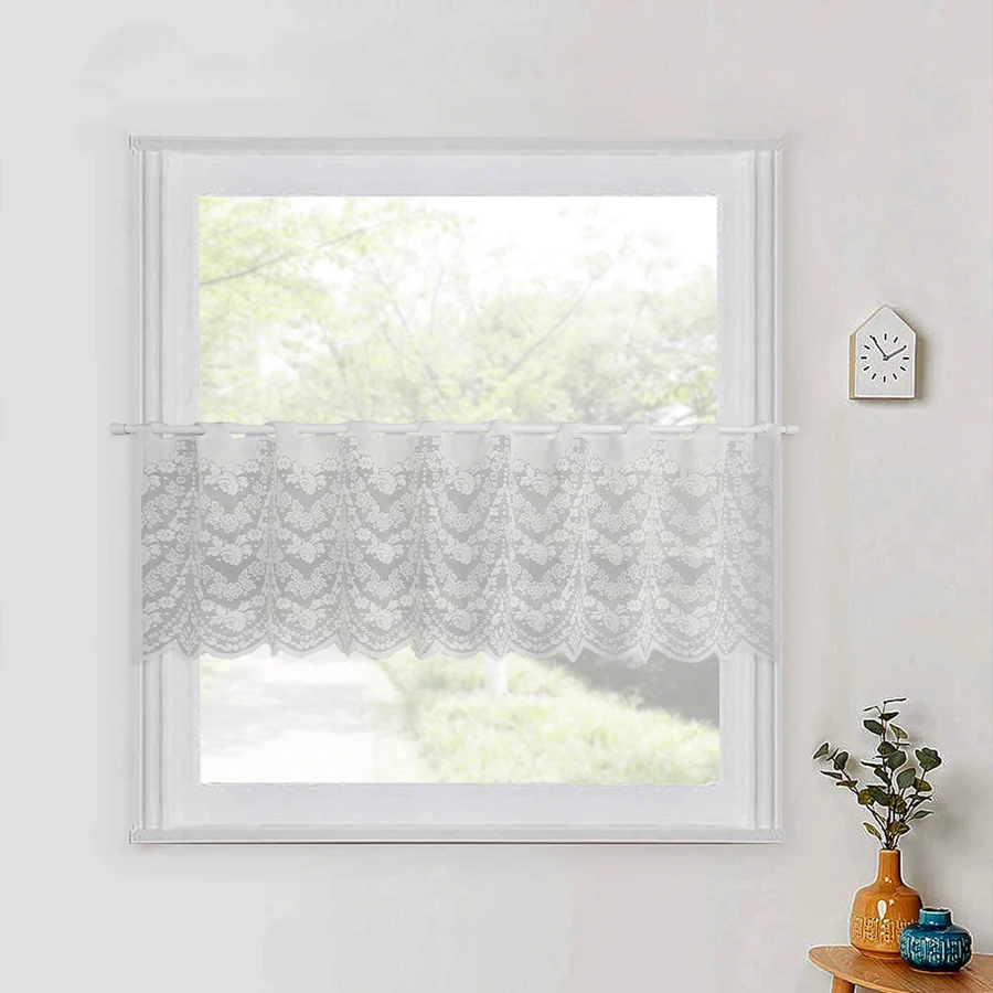 White Lace Warp Partition Curtain Modern Minimalist Home Kitchen Coffee Curtain Non-Perforated Floral Curtains Small Curtains
