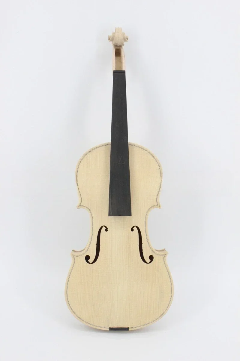 High-grade pattern white billet violin work in progress with ebony accessories
