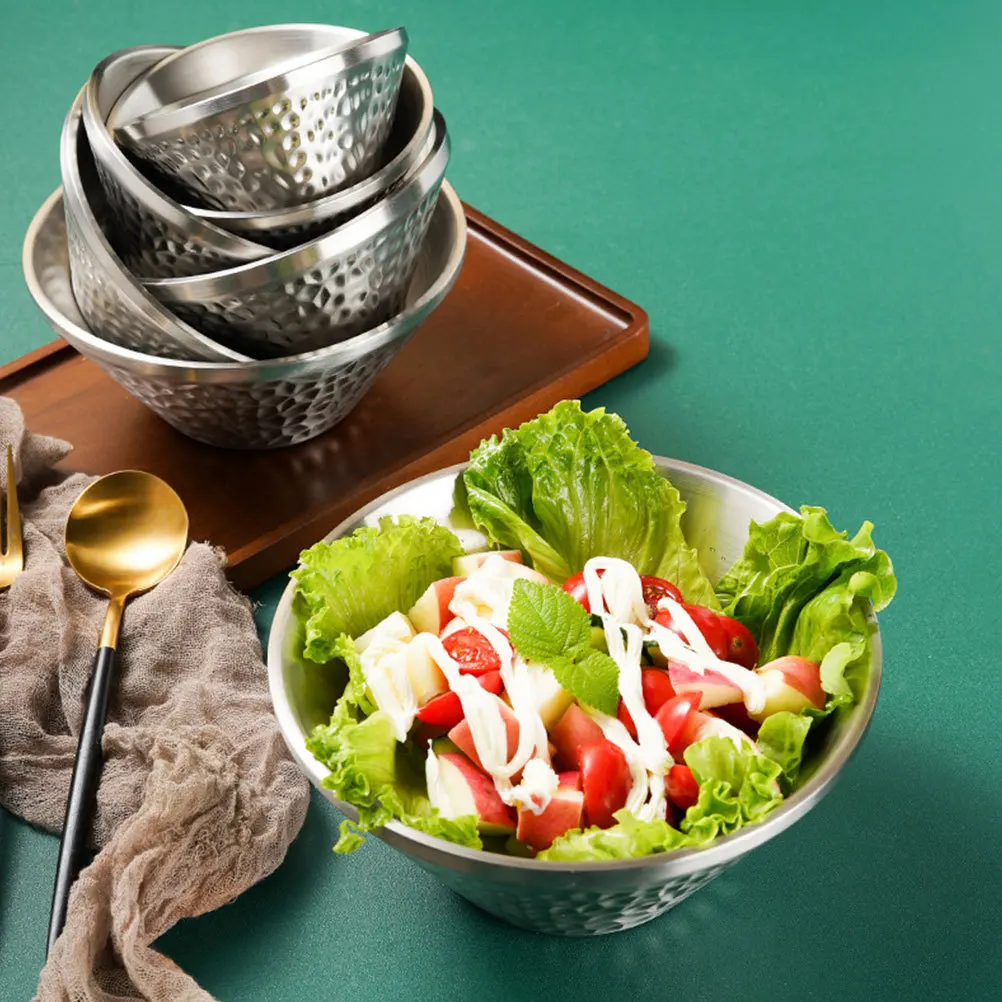 وعاء سلطة من الفولاذ المقاوم للصدأ المطروق، قابل للتكديس، خفيف الوزن، لمسة نهائية ناعمة للحبوب والفواكه والأرز، يخدم المطبخ المنزلي #2