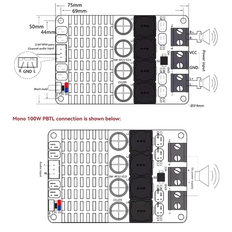 

LBER TPA3116 Digital Putting Plate 50W*2 Digital Amplifier Board PBTL 100W Mono High Power Amplifier Module