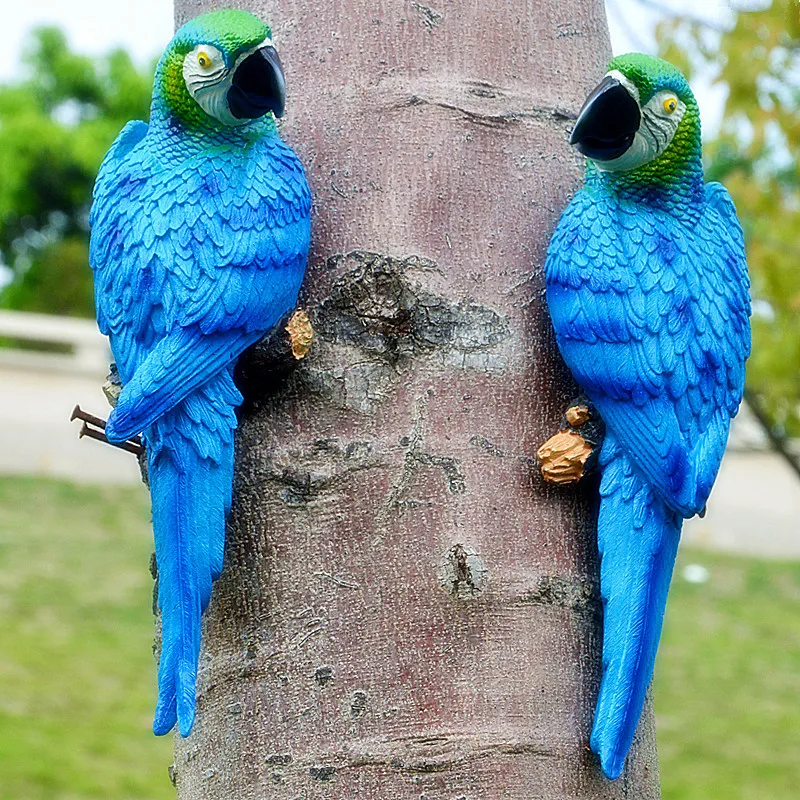 Creative Resin Color Parrot Statue Wall Hang Tree Decorative Animal Sculpture For Home Office Garden Decor Ornament Dropshipping