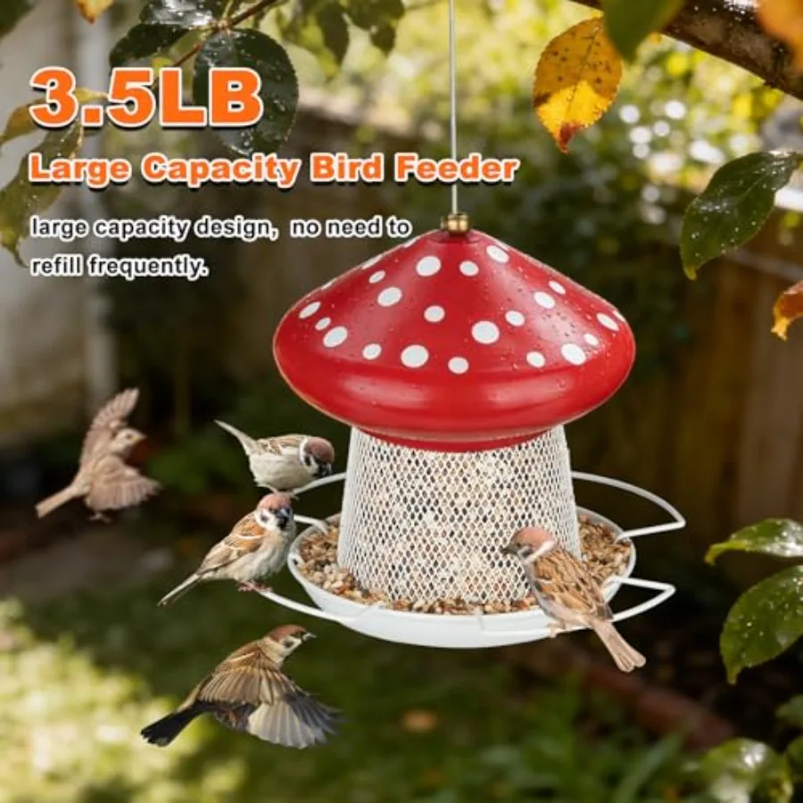 【Spot goods】Bird Feeder Heavy Duty Metal Bird Feeders for Outdoor Hanging Cute Mushroom Shape 3.5 LB Large Capacity Wild Birdfe view 6
