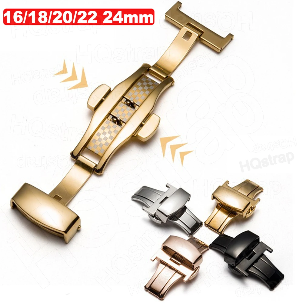 Butterfly Buckle Stainless Steel Button 16mm 18mm 20mm 22mm 24mm Fish Scale Pattern Buckles Watch Strap Clasp Accessories