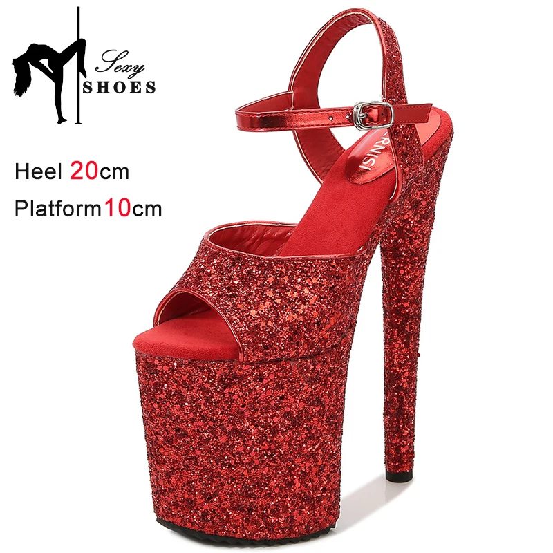 Gothic Style Sandals Women 20CM Sequins Platform Shoes Club Fashion Stripper Model Show High Heels Non-slip sandalias de mujer