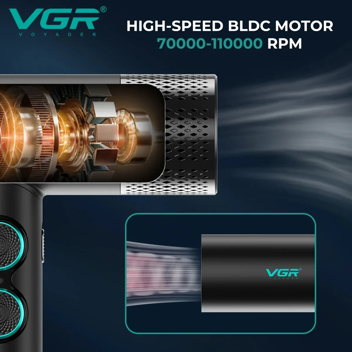 VGR Hair Dryer Professional Hair Dryer Machine High Speed Adjustment Air Blower Brushless Motor 110000 RPM Dryer for Salon V-401