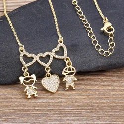 Nidin Hot Sale Personalized Boy Girl Heart Zircon Pendant Necklace Women Kids Family Birthday Jewelry Mother's Day Gift