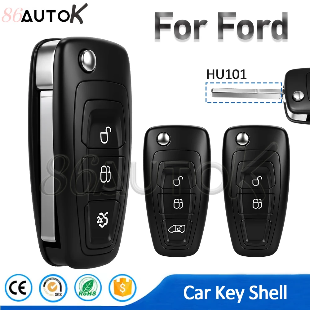 Flip Folding Remote Key Shell Cover For Ford Focus Transit Custom MK8 Cargo Tourneo Custom 2012+ Fiesta 2013 HU101 2/3 Buttons