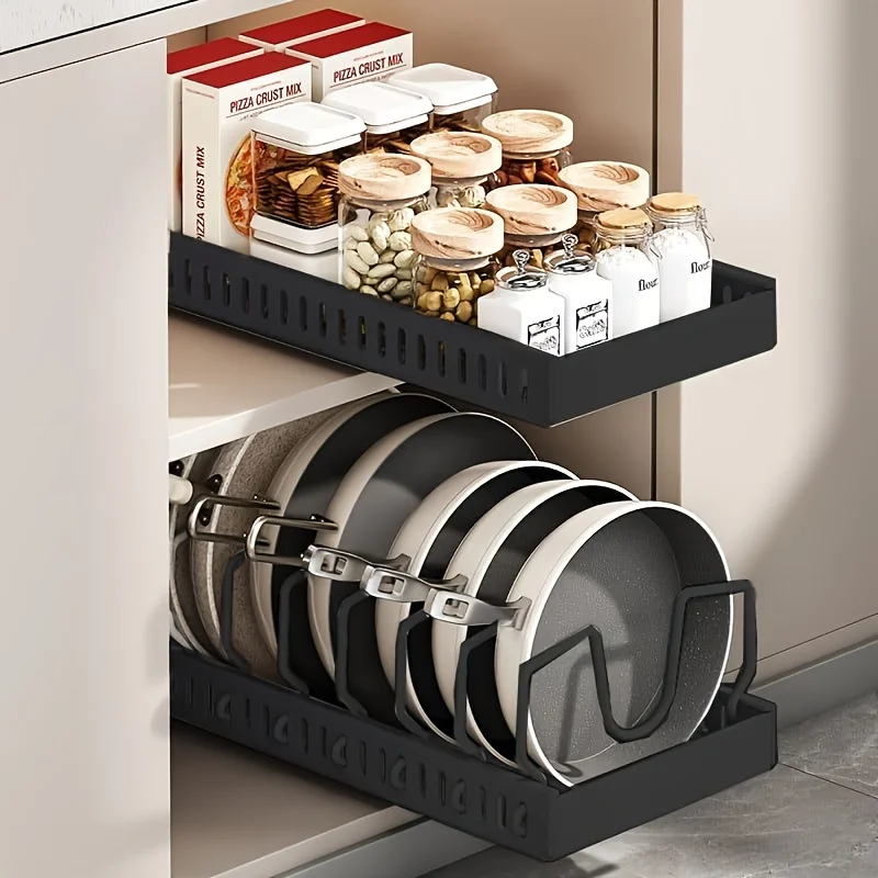 

1pc Under-Cabinet Sliding Pull-Out Lid Organizer - with 8 Adjustable Dividers