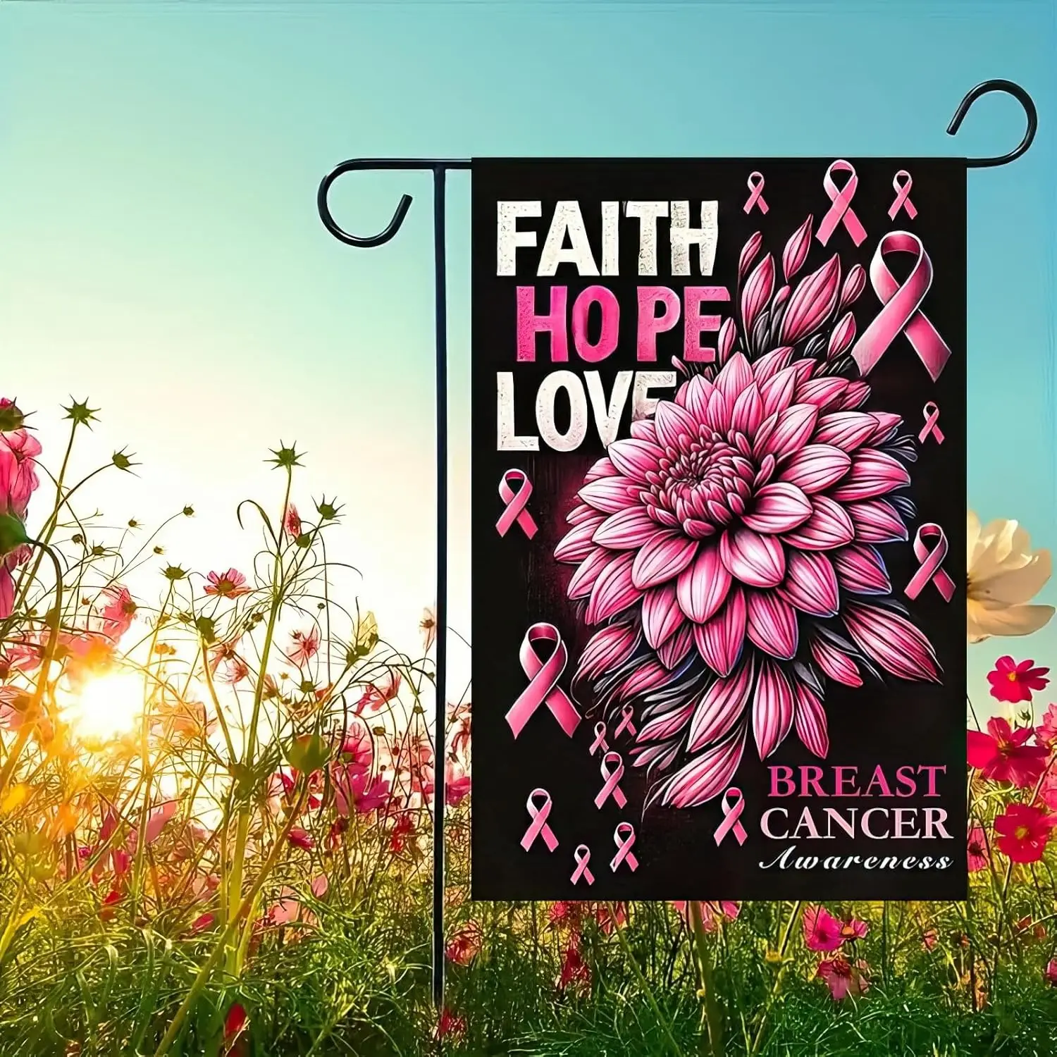 Breast Cancer Garden Flag Breast Cancer Awareness Flags 12 X 18 Double-Sided Garden Flag Pink Dahlia Flower Ribbon Garden Fl GGX