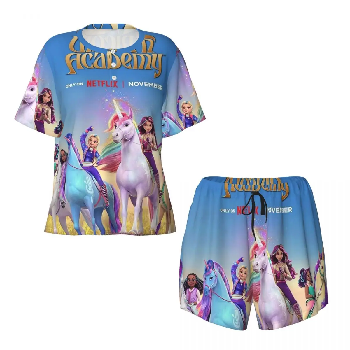 Unicorn Academy Round Neck Short Sleeve Nightgowns for Sleeping Sleepshirts Women Loose Pajama Set Short Pants