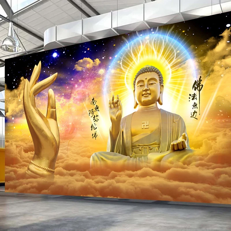 

Custom 3D Photo Wallpaper Golden Buddha Statue Art Mural Hotel Hall Living Room Restaurant Buddhist Temple Wall Decor Painting