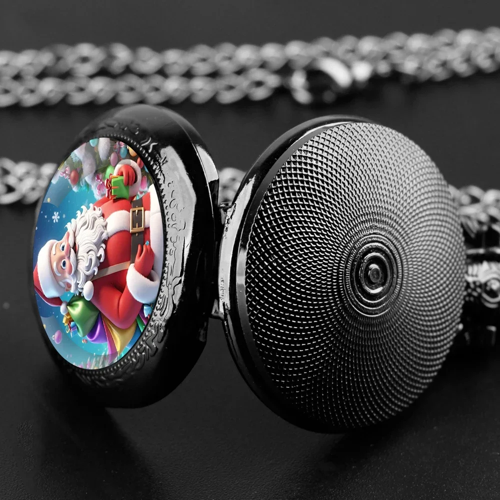 ساعة جيب كوارتز على شكل قبة زجاجية لعيد الميلاد سانتا كلوز مع سلسلة متينة ومينا أرقام عربية وهدايا غير عادية للرجال والأطفال