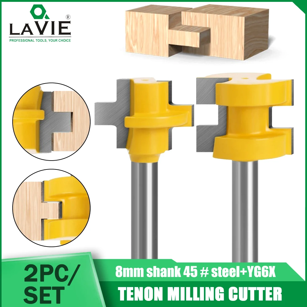 

Фреза LAVIE 2PC с хвостовиком 8 мм, Т-образная, с квадратным зубом, для шипов и пазов, для резьбы, для деревообработки