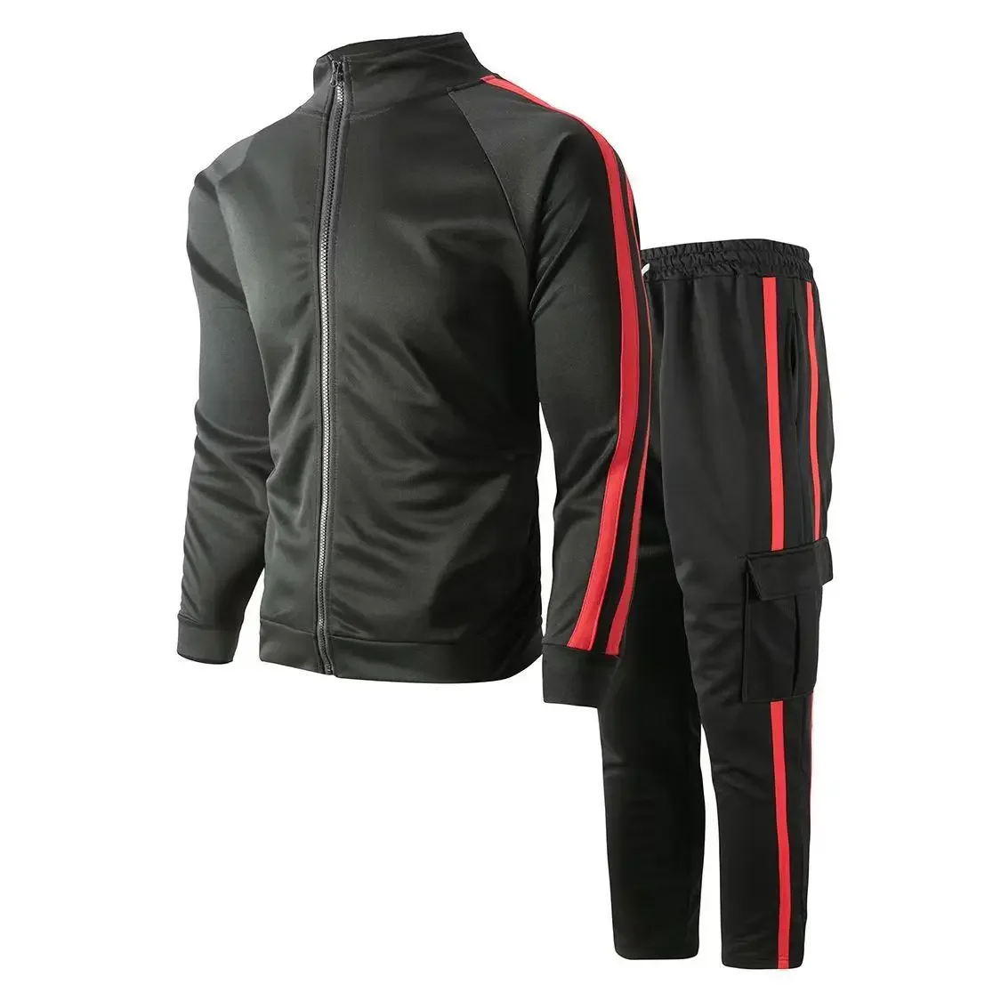 

2023 весенне-осенний мужской кардиган в полоску с воротником-стойкой, спортивный комплект для бега на открытом воздухе, велоспорта, альпинизма, комплект из двух предметов