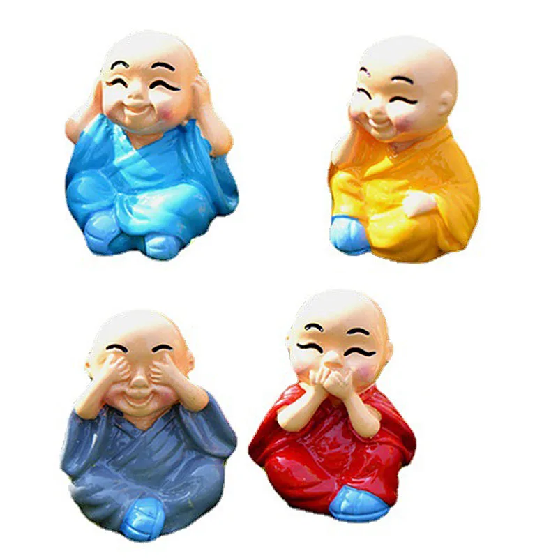 

4PCS Miniature Monks Figurine Bonsai Decoration Mini Garden Cartoon Character Figure Statue Model Anima Resin Craft Ornaments
