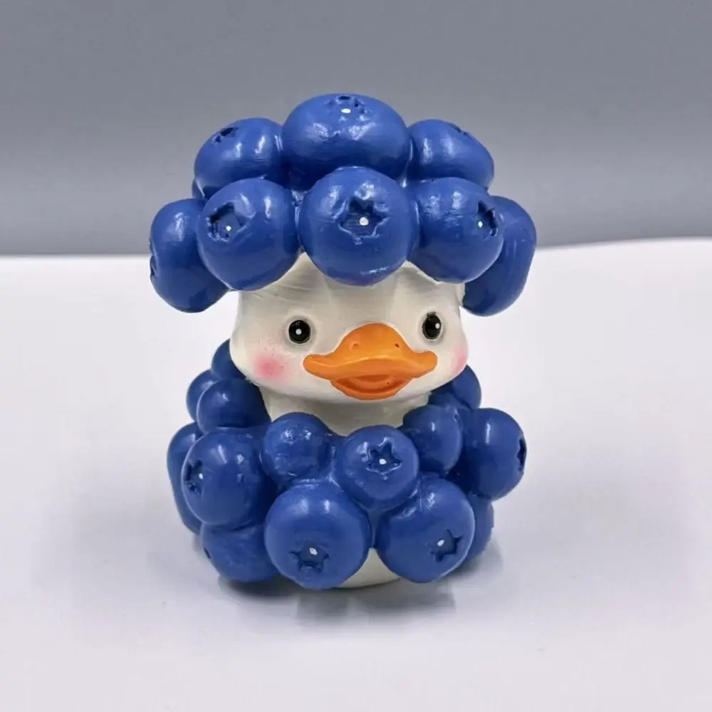 Creative Fruit Duck Figurine Cartoon Funny Blueberry Duck Sculpture Decorative Hand Painted Pumpkin Duck Sculpture Decor