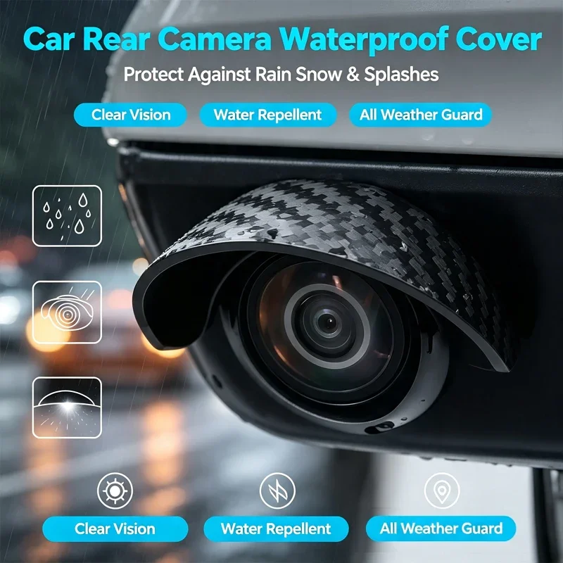 Self Adhesive Car Backup Camera Waterproof Visor Carbon Fiber Pattern Anti Glare Rain Shield Protector For Auto Reverse Camera
