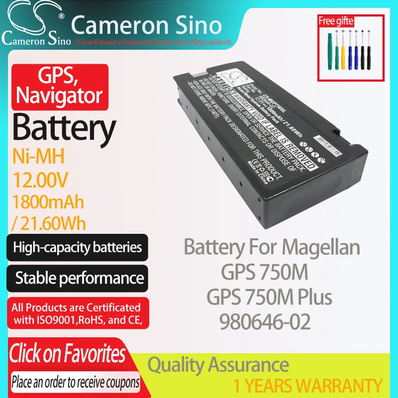 CameronSino Battery for Magellan GPS 750M GPS 750M Plus fits Magellan 980646-02 GPS,Navigator battery 1800mAh/21.60Wh 12.00V