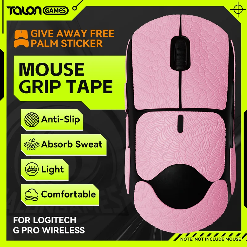 

Sakura Pink TALONGAMES Mouse Grip Tape For Logitech Gpro Wireless Mouse,Palm Sweat Absorption, Side All Inclusive Anti-Slip Tape