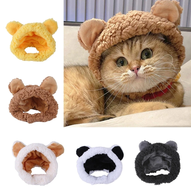 Warm Pet Cap Bear with Ears Adjustable Hat Headwear for Cats and Dogs