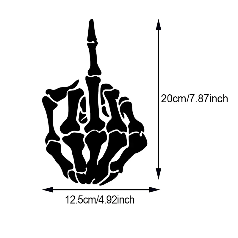 1PC Waterproof Skull Skeleton Bone Middle Finger Vinyl Decal, Cool Sticker for Auto Bumper Rear Window Vehicle Styling Decor