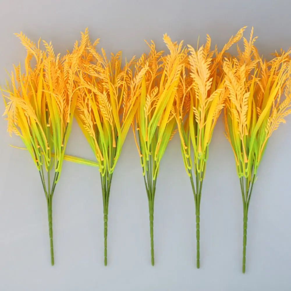 

7 Forks Artificial Wheat Ears Rice Plant Bouquet Yellow Flower Non Water Needed Wheat Ears Rice Plant Branch Plastic Realistic