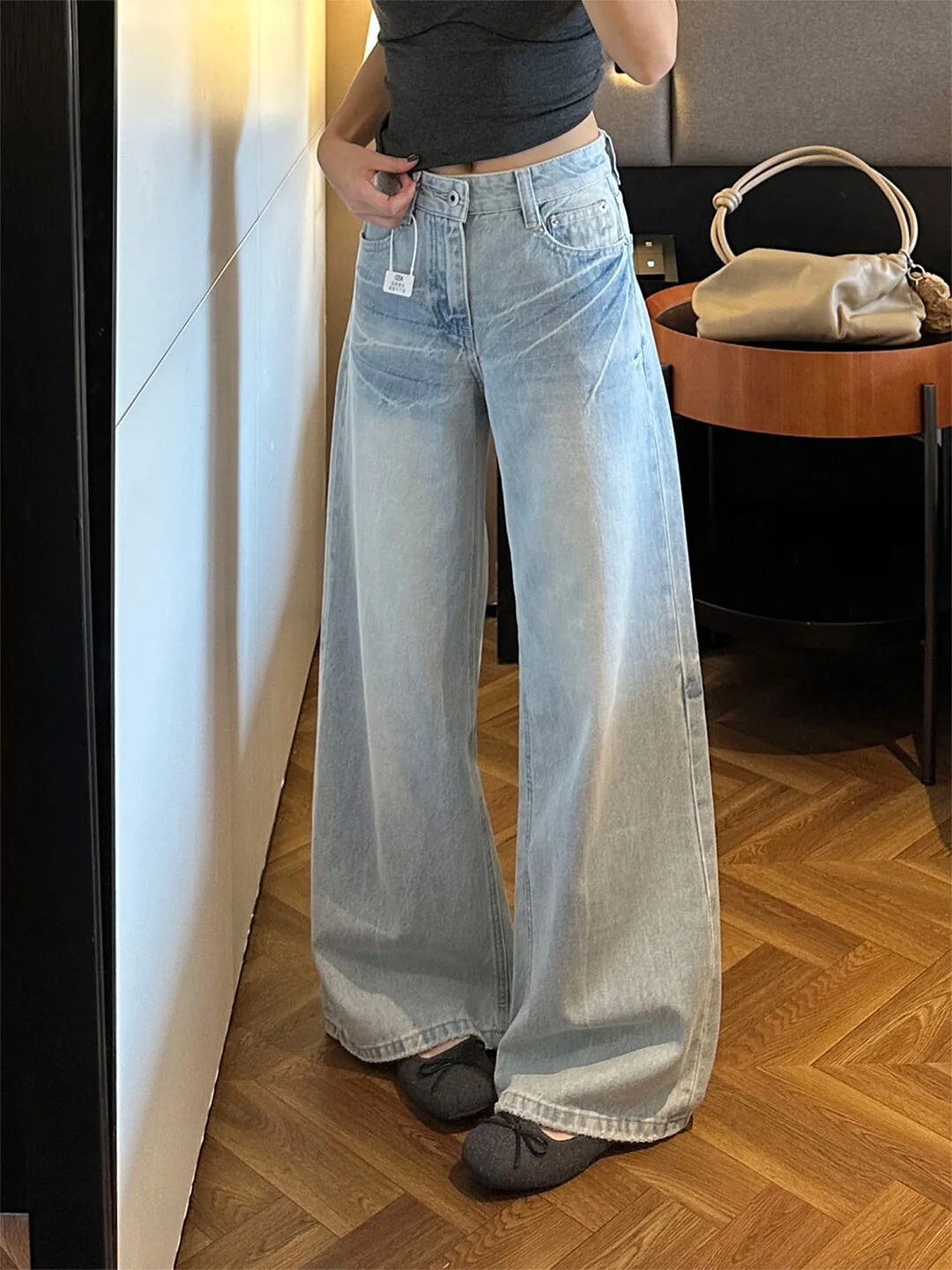 

Summer 2026 High Street American BF Lazy Style Small Size Jeans Loose Floor-Length Narrow Wide Leg Pants Women's Low Waist