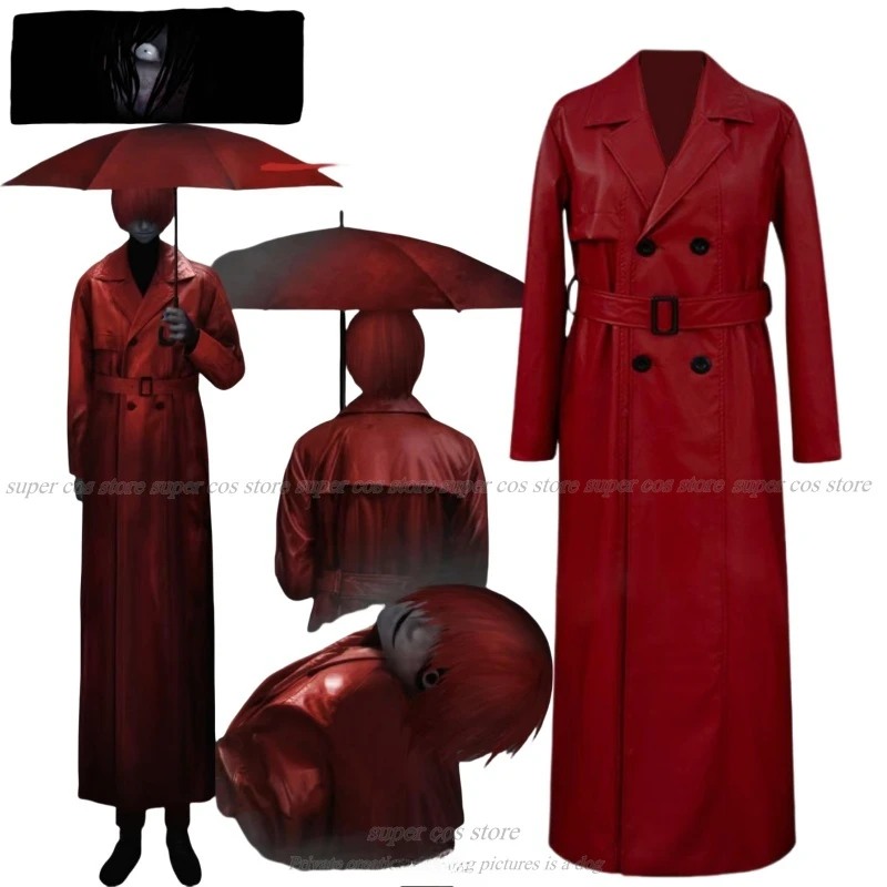 Mr Scarletella Game Homicipher The Enigmatic Antagonist Cosplay Costume Red Wig Red Trench Coat Women Men Holloween Customized