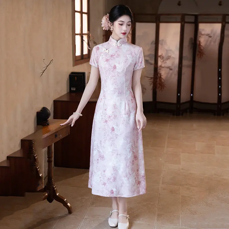

Розовое китайское платье-ципао 2026 года, новая улучшенная модель, высококачественное платье для молодых женщин, весна-лето