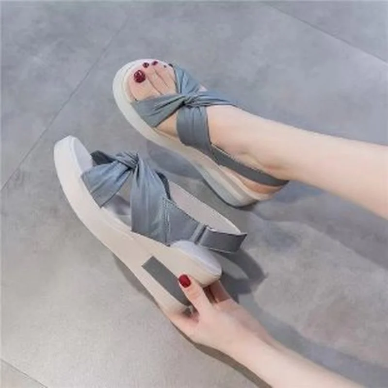 Wedge Heel Fashion Sandals Women 2022 Summer New Sexy High-heeled Velcro Fairy Wind Open Toe Comfortable Women\'s Shoes