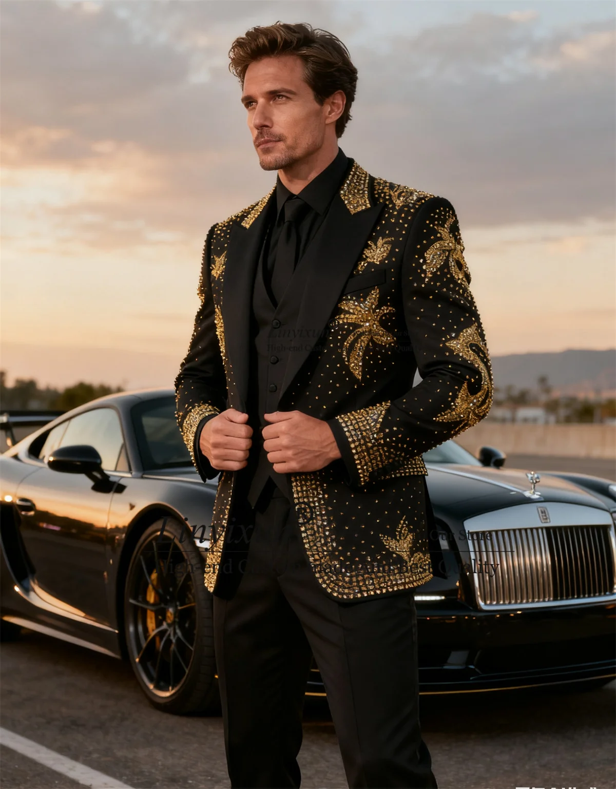 

Формальные мужские костюмы с остроконечными лацканами для свадебных смокингов, комплекты из 3 предметов, мужские пиджаки для жениха, индивидуальные облегающие костюмы с бриллиантами, Ropa hombre